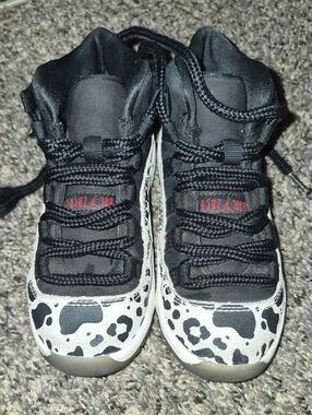 Jordan Kids Black and White Cow-Print High-Top Sneakers